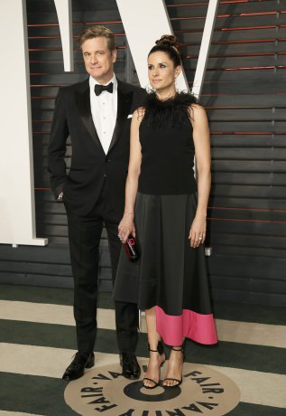 Colin Firth and Livia Giuggioli arrive at the Vanity Fair Oscar Party in Beverly Hills