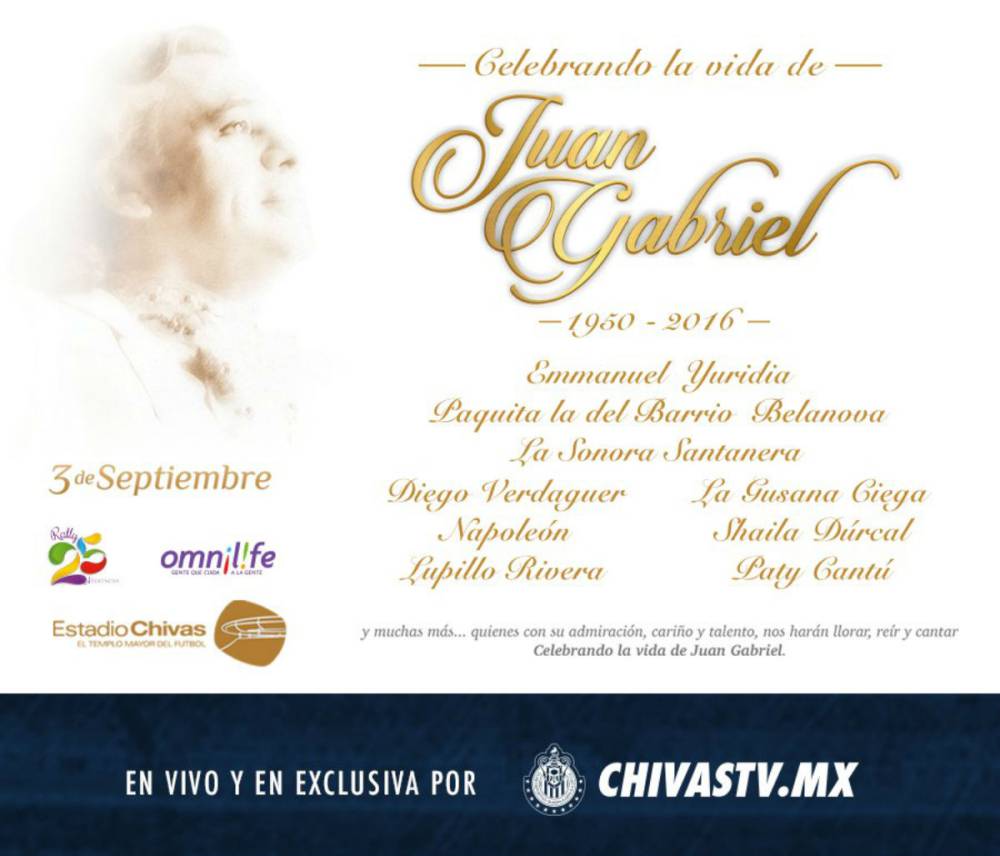 Chivas TV transmitirá concierto de homenaje a Juan Gabriel