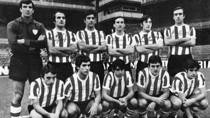 Athletic (1971-72): Iribar, Sáez, Etxeberria, Aranguren, Igartua, Larrauri; Ortuondo, Villar, Arieta II, Uriarte y Rojo.