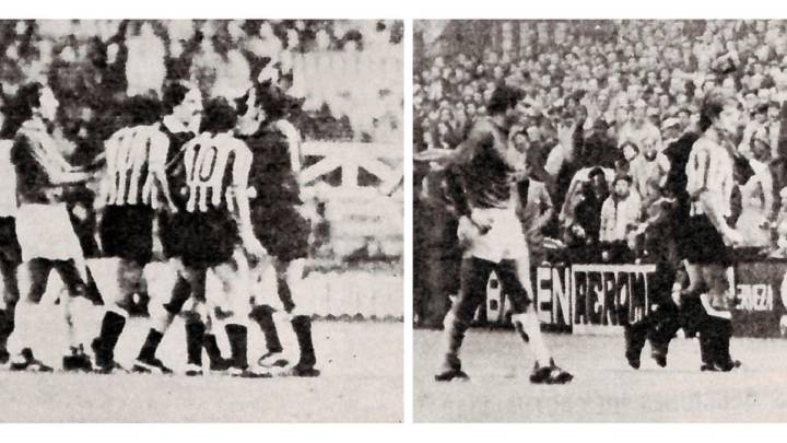 Momento en el que Guruceta expulsa a Rojo en San Mamés durante un Athletic-Atlético de 1977.
