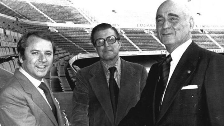 Los tres candidatos a las elecciones del Barça en 1978, Nicolau Casaus, José Luis Núñez y Ferrán Ariño.