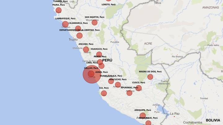 Mapa de casos por coronavirus por departamento en Perú: hoy, 6 de abril