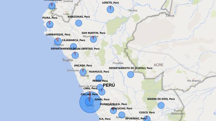 Mapa de casos por coronavirus por departamento en Perú: hoy, 15 de abril