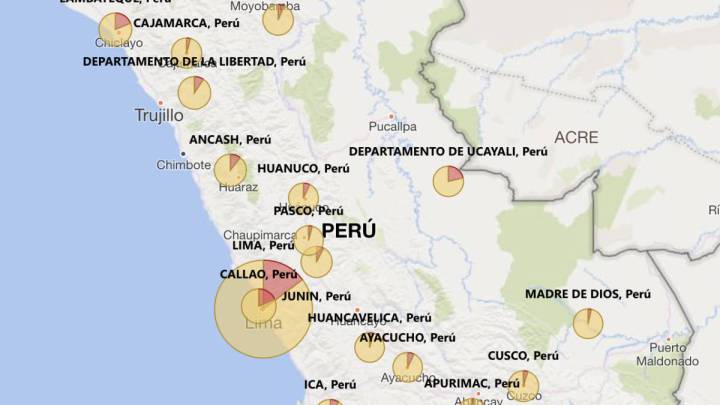 Mapa de casos por coronavirus por departamento en Perú: hoy, 25 de mayo