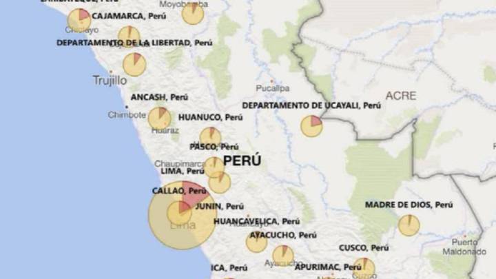 Mapa de casos por coronavirus por departamento en Perú: hoy, 10 de junio