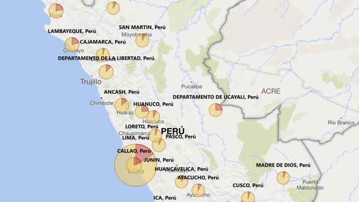 Mapa de casos por coronavirus por departamento en Perú: hoy, 10 de junio