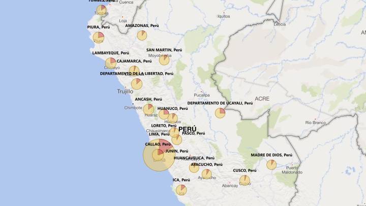 Mapa de casos por coronavirus por departamento en Perú: hoy, 19 de junio