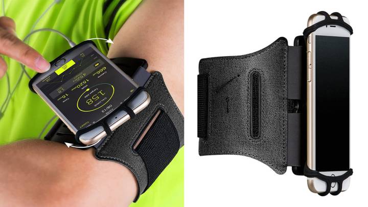 El mejor brazalete de móvil para correr gira 180 grados y tiene compatibilidad universal