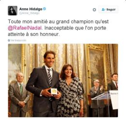Anne Hidalgo, alcaldesa de París, respalda a Rafa Nadal