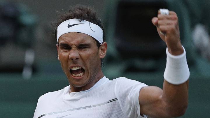 Rafa Nadal celebra su victoria ante Donald Young en la segunda ronda de Wimbledon 2017.