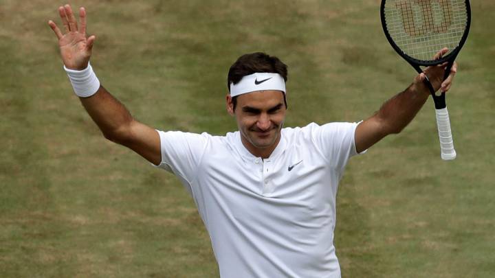 Federer celebra su triunfo ante Tomas Berdych.