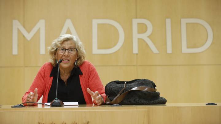 La alcaldesa de Madrid, Manuela Carmena, durante una rueda de prensa.