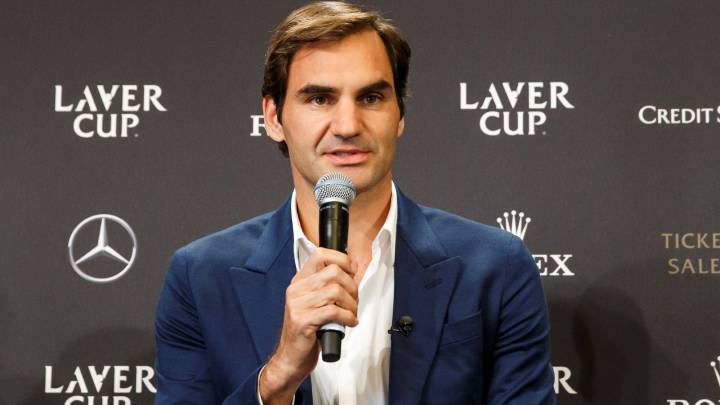 El tenista suizo Roger Federer interviene durante la rueda de prensa de presentación de la Copa Laver celebrada este viernes en Ginebra, Suiza.