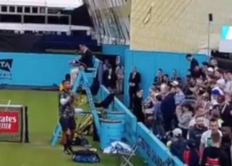 Nick Kyrgios lobs racquet over stand after Queen's defeat
