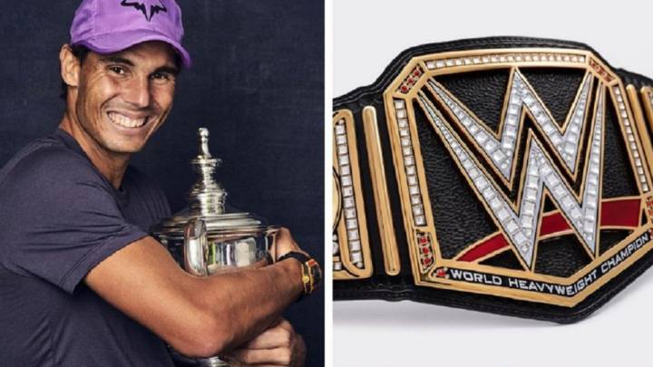 Rafa Nadal y el cinturón de la WWE.