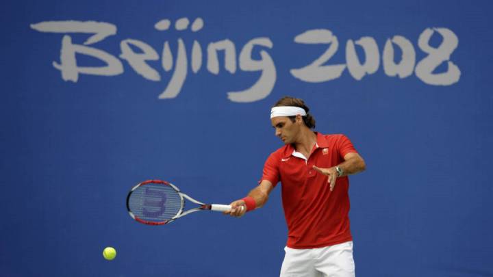 Roger Federer durante un entrenamiento en los Juegos Olímpicos de Pekín 2008.