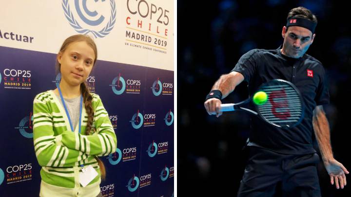Imagen de Greta Thumberg y Roger Federer. La activista ha apoyado una campaña contra el tenista por su patrocinio con Credit Suisse.