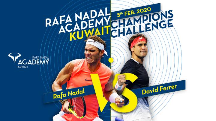 Cartel promocional del partido de exhibición entre Rafa Nadal y David Ferrer para inaugurar la Rafa Nadal Academy de Kuwait.