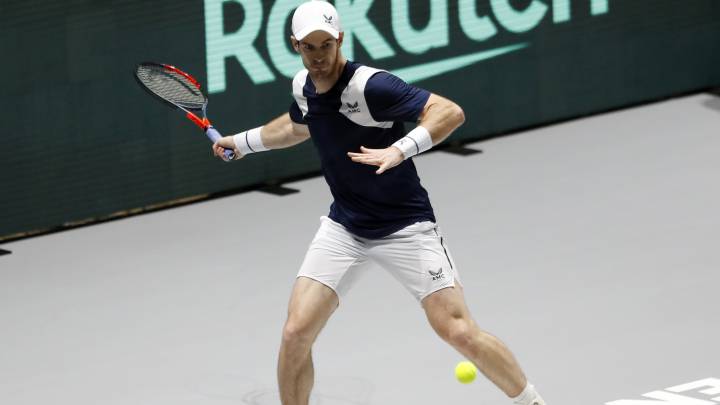 Andy Murray golpea una bola durante las Finales de Copa Davis.