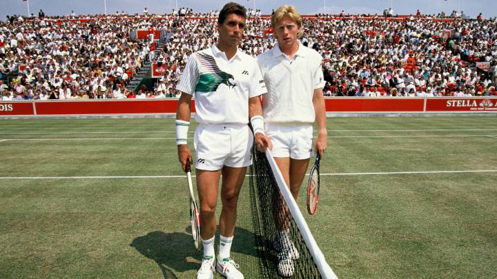 Ivan Lendl y Boris Becker antes de la final del Stella Artois Championships en el Torneo de Queen's de 1990 en Londres.