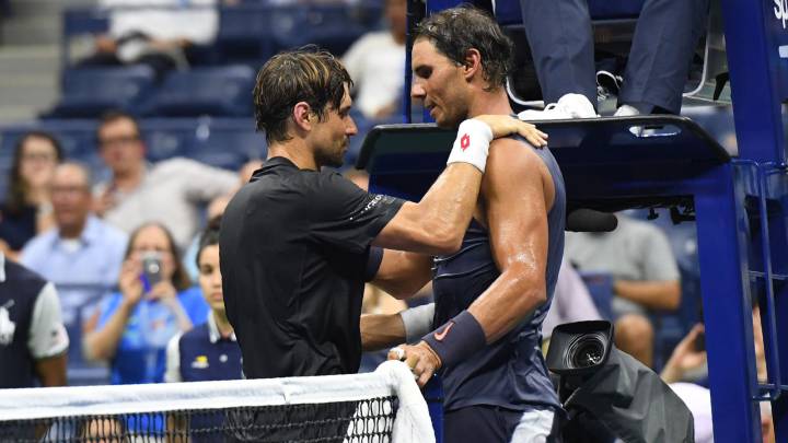 Rafa Nadal y David Ferrer se saludan tras su partido en el US Open de 2018.