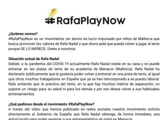Mallorca: niños piden al Gobierno que deje entrenar a Nadal