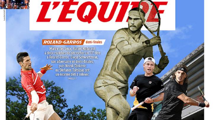 Portada de L'Équipe del 9 de octubre de 2020 en el que el diario francés le dedica una estatua a Rafa Nadal antes de las semifinales de Roland Garros.