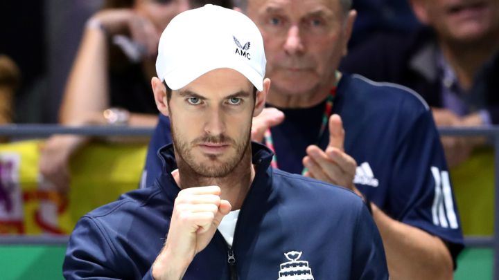 Andy Murray celebra un punto duramte un partido de Gran Bretaña en las Davis Cup Madrid Finals de 2019.