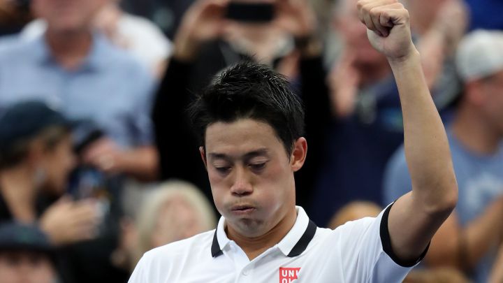 Kei Nishikori celebra su victoria ante Bradley Klahn en el US Open de 2019 en el USTA Billie Jean King National Tennis Center de Nueva York.