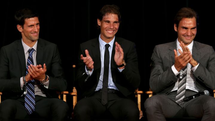 Novak Djokovic, Rafa Nadal yRoger Federer durante el ATP Heritage Celebration en el Waldorf Astoria de Nueva York.