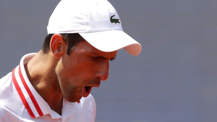 Novak Djokovic celebrates a point during his match against Mats Moraing at the Belgrade Open.