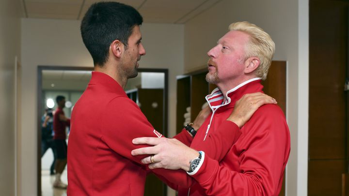 Novak Djokovic talks to Borris Becker after the 2016 Roland Garros final.