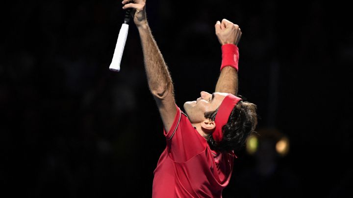 Roger Federer after his victory in the final of the Swiss Indoors Tennis Tournament in Basel in 2019.