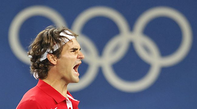 Roger Federer after men's doubles gold at the 2008 Beijing Olympics.