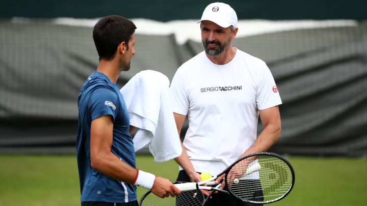 Novak Djokovic, alongside Goran Ivanisevic in training during the 2019 Wimbledon tournament.