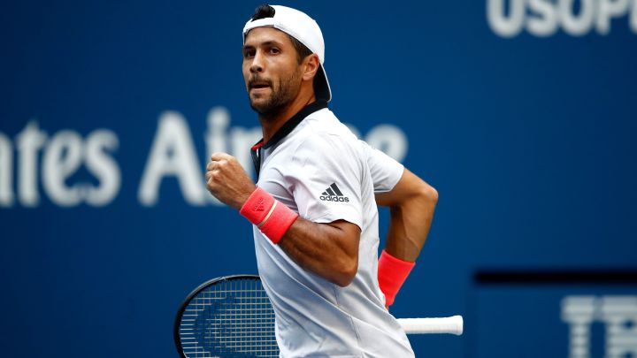 Fernando Verdasco celebrates a point during his match against Andy Murray at the 2018 US Open at the USTA Billie Jean King National Tennis Center in Flushing Meadows, New York.
