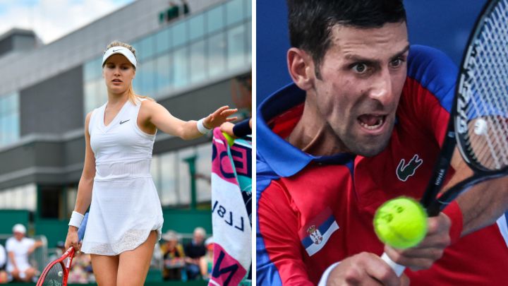 Genie Bouchard and Novak Djokovic, during their matches at Wimbledon and the Tokyo Olympics respectively.