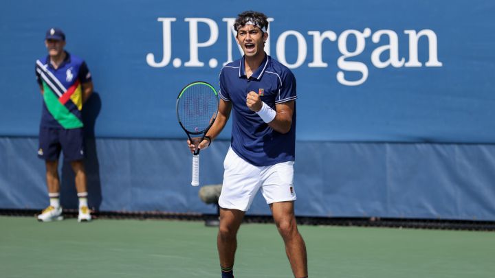 Daniel Rincon reacts during a Junior Boys' Singles match at the 2021 US Open, Wednesday, Sep. 8, 2021 in Flushing, NY.  (Brad Penner / USTA)