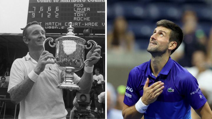 Australian tennis player Rod Laver and Serbian tennis player Novak Djokovic.