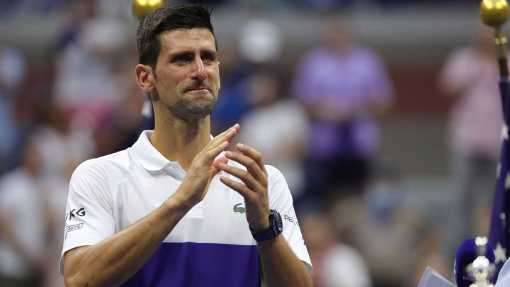 Novak Djokovic applauds the stands after his loss to Daniil Medvedev in the US Open final at the USTA Billie Jean King National Tennis Center in New York.