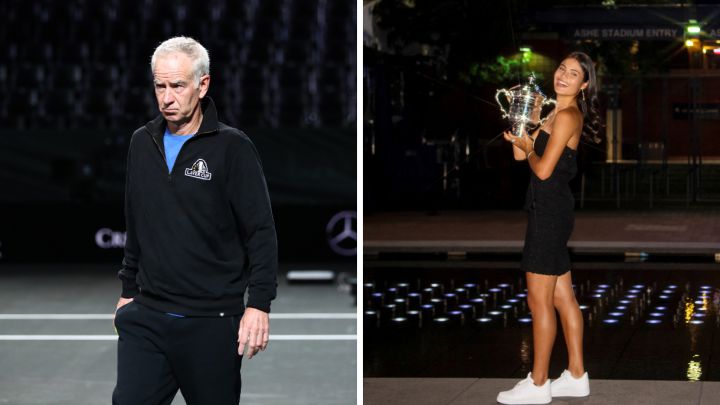 Former American tennis player John McEnroe and British tennis player and 2021 US Open champion Emma Raducanu.