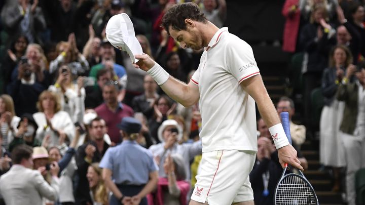 Andy Murray reacts after his match against Oscar Otte at Wimbledon 2021.