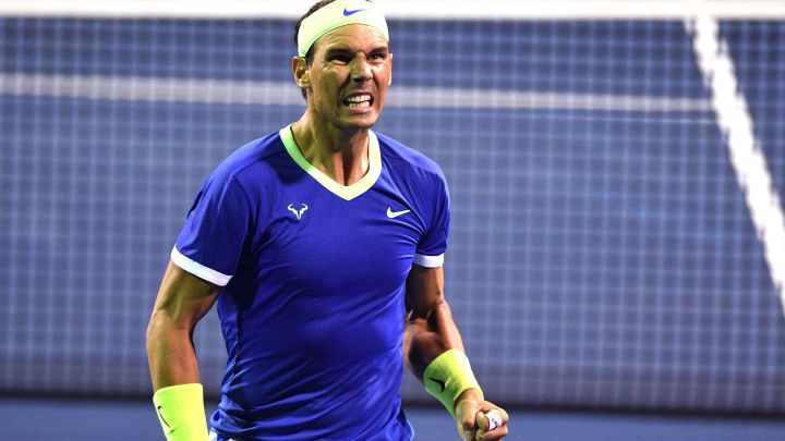 Rafa Nadal celebrates a point during his match against Jack Sock at the Citi Open in Washington.