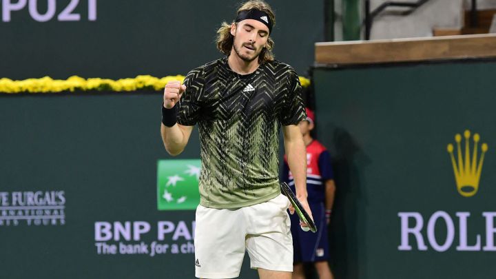 Greek tennis player Stefanos Tsitsipas celebrates a point during his match against Fabio Fognini at the Indian Wells Masters 1,000.