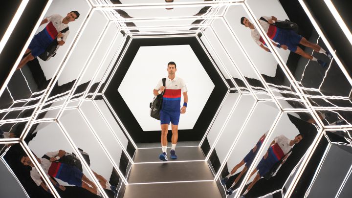 Novak Djokovic takes to the court before his match against Marton Fucsovics at the Masters 1,000 in Paris.