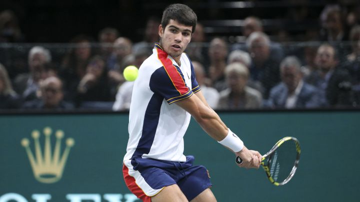 Carlos Alcaraz of Spain during the Rolex Paris Masters 2021, ATP Masters 1000 tennis tournament on November 4, 2021 at Accor Arena in Paris, France - Photo Jean Catuffe / DPPI AFP7 11/05/2021 ONLY FOR USE IN SPAIN