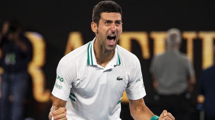 Novak Djokovic celebrates his victory against Daniil Medvedev in the final of the 2021 Australian Open.