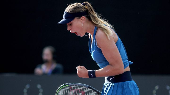 Spanish tennis player Paula Badosa celebrates a point during her match against Maria Sakkari at the AKRON WTA Finals 2021 in Guadalajara, Mexico.