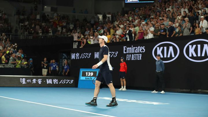 British tennis player Andy Murray laments after his loss to Roberto Bautista at the 2019 Australian Open.