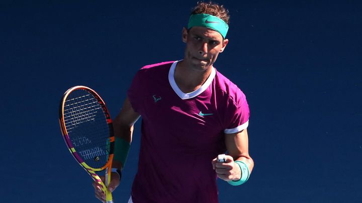 Rafa Nadal celebra su victoria en la primera ronda del Open de Australia 2022.